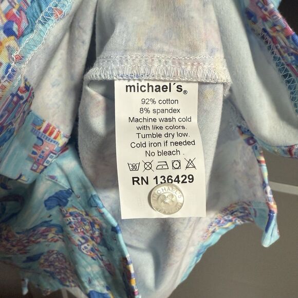 MICHAEL'S Men Stretch Cotton Spandex AOP Button Sport Shirt Large Camp Vacation - Picture 5 of 5